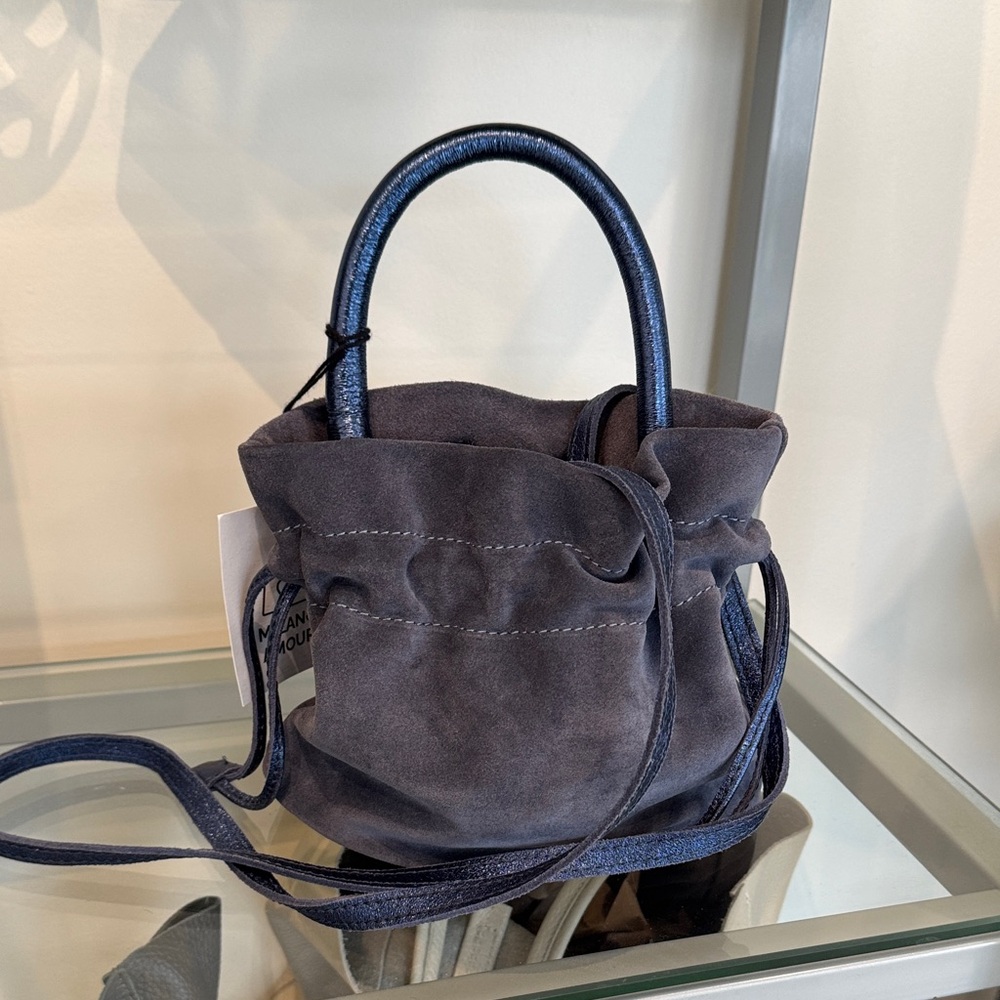 Elegant Suede Handbag in a Dusty Gray  Blue